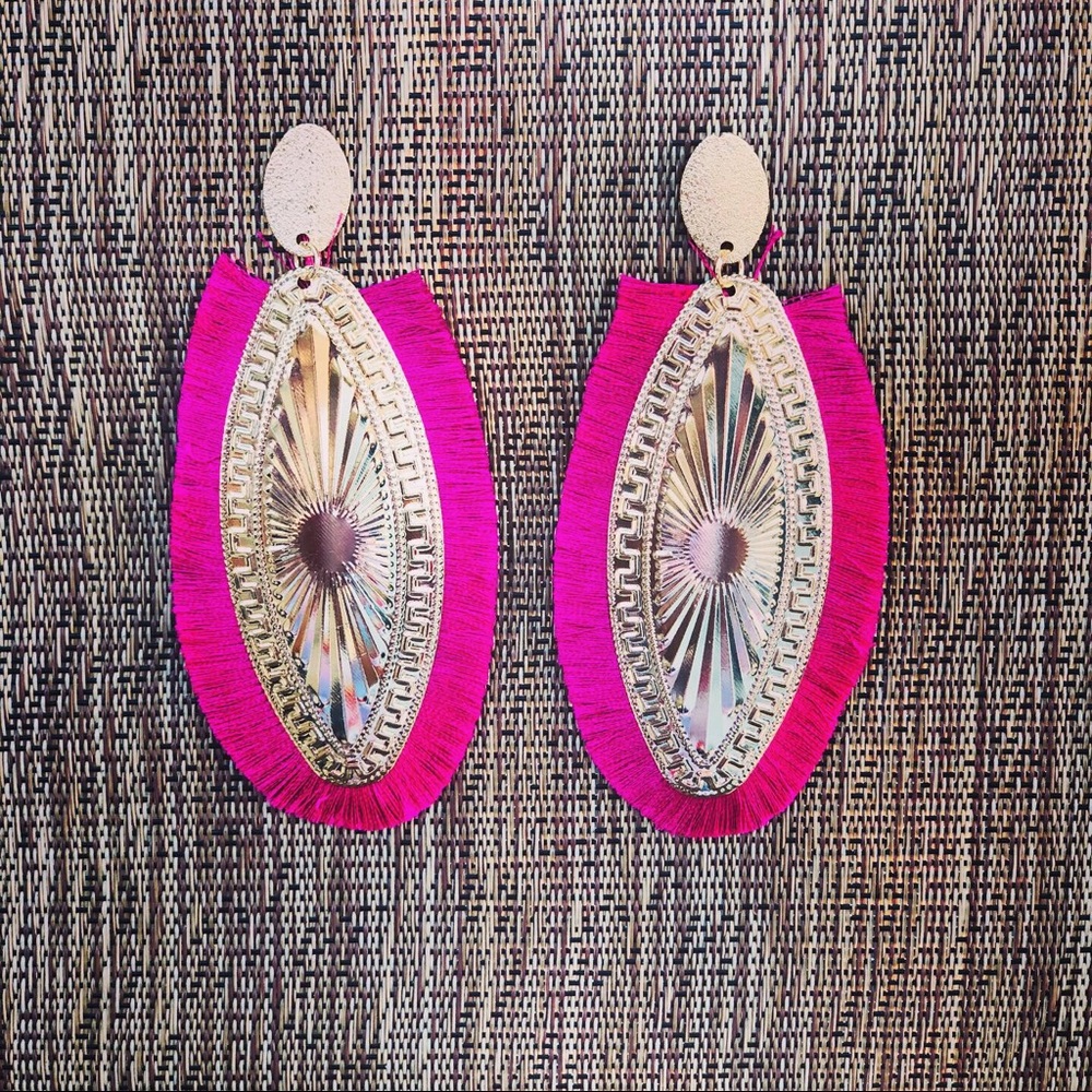 Hot pink boho tassel earrings